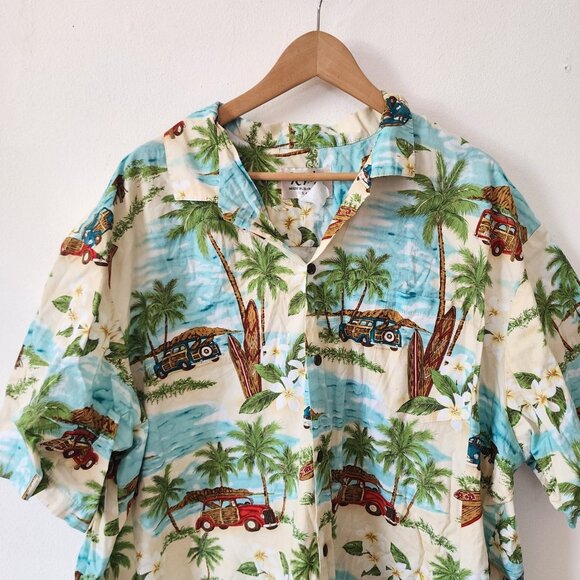 KY Made In Hawaii Button Down Aloha Top Cars Tiki Island 3XL - Picture 1 of 5